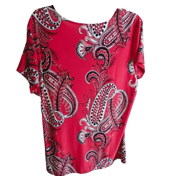NEW INC Blouse Top Plus 2X Stretchy Faux Wrap Red V-Neck Career Office Dressy - Picture 9 of 9